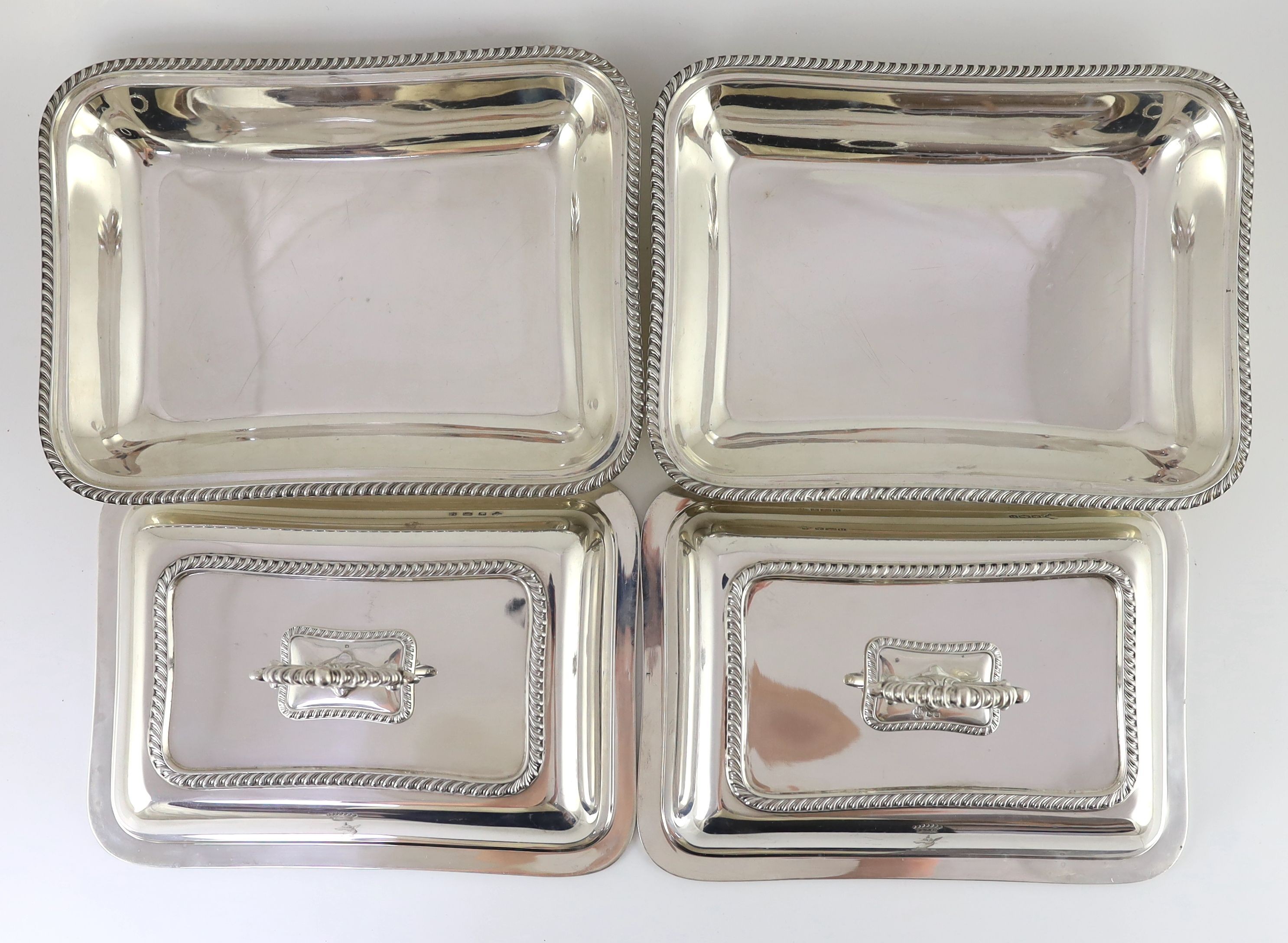 A pair of George V silver tureens and covers with handles, by Jay, Richard Attenborough Ltd